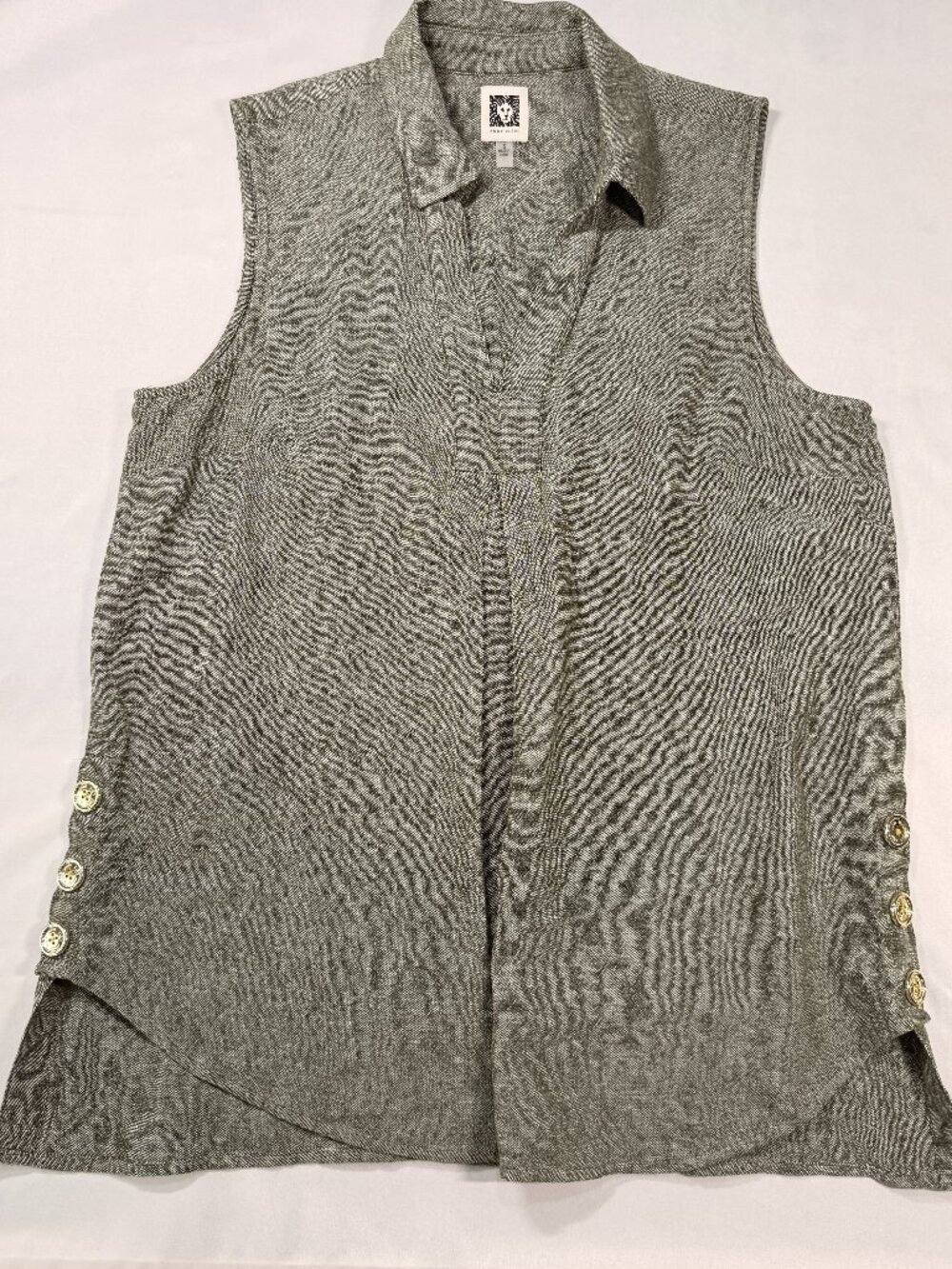 Anne Klein Gray Linen Blend Sleeveless Tunic Top Small